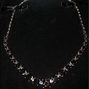 Amber and diamond sterling silver necklace
